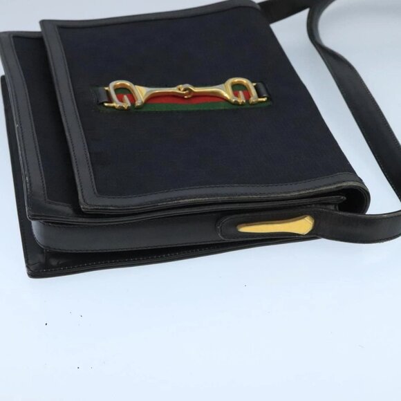 GUCCI GG Canvas Web Sherry Line Horsebit Shoulder Bag Black Red Green - Picture 3 of 16